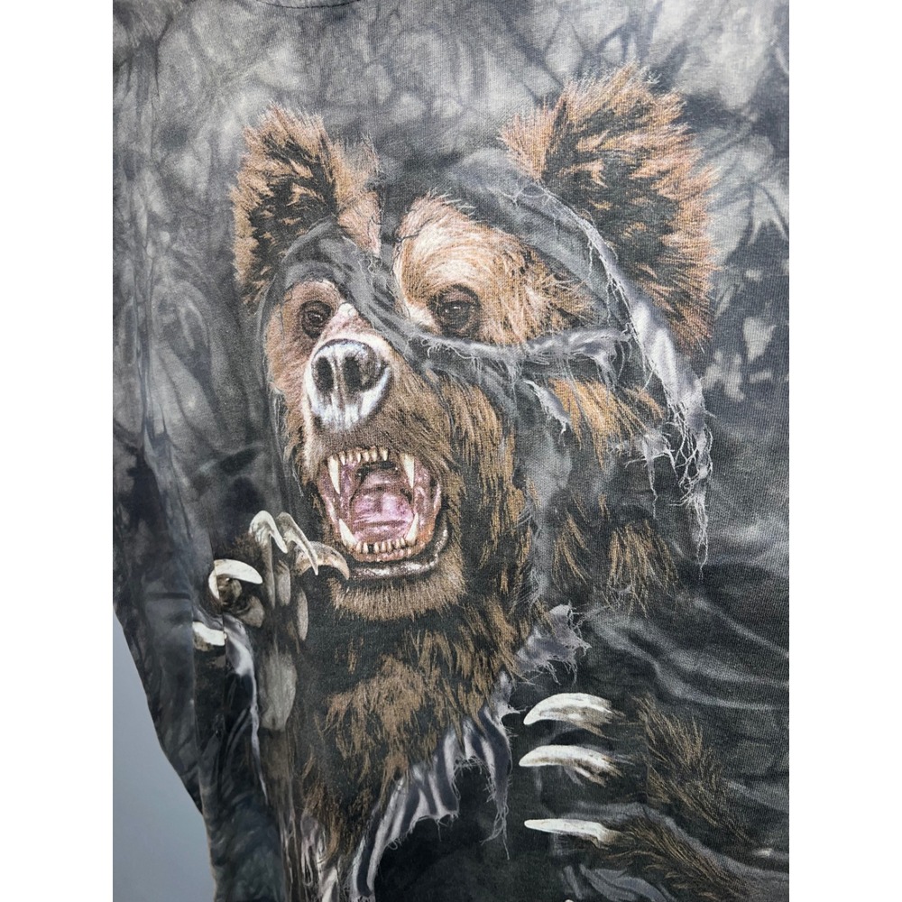 The Mountain Grizzly Bear Ripping Through Tie Dye Graphic T-Shirt Charcoal Grey - Picture 2 of 5